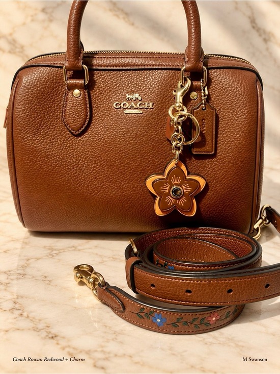 Coach Handbags - Coach Rowan Redwood Satchel CT841 Floral Strap + Leather Flower Charm Set NWOT
